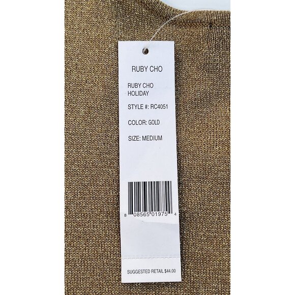 Ruby Cho Sleeveless Shimmer Gold Holiday Top RC4051 Size M Silk Blend NWT - Picture 12 of 13